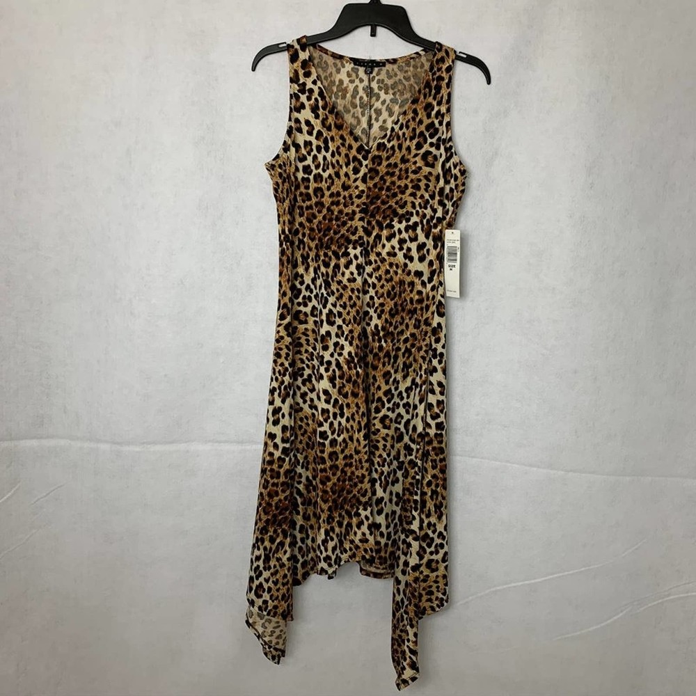 Tiana B Leopard Print Handkerchief Hem Sleeveless Dress Size Medium New With Tag